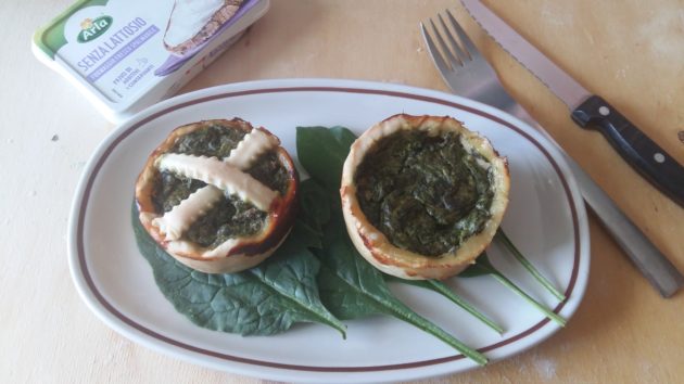 Mini quiche con spinaci spalmabile Arla e speck